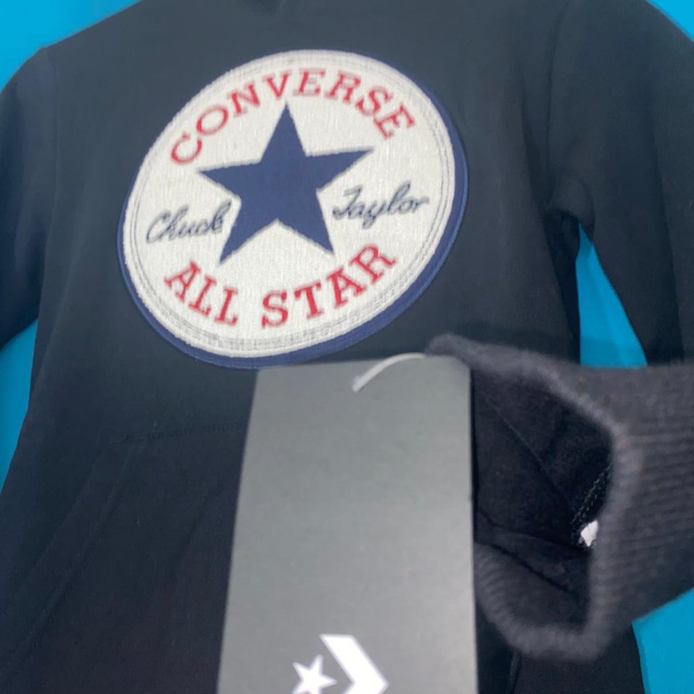 Converse Big Boy Chuck Patch Fleece Pullover Black Hoodie - Picture 7 of 12